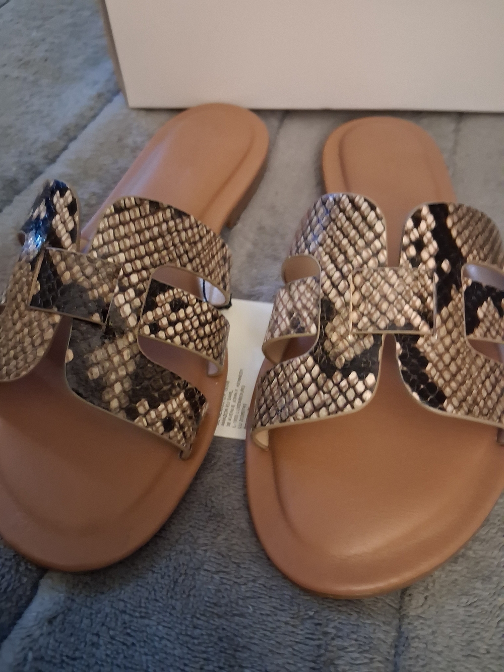 Women’s Snake-Print Slide Sandals in Tan/Brown